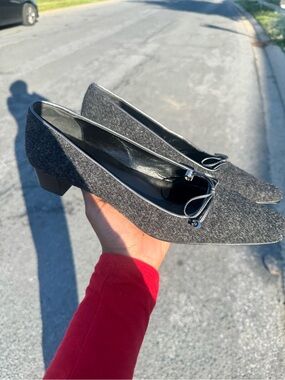 Gray Coach, Pointy Felt Kitten Heels (loafer)
